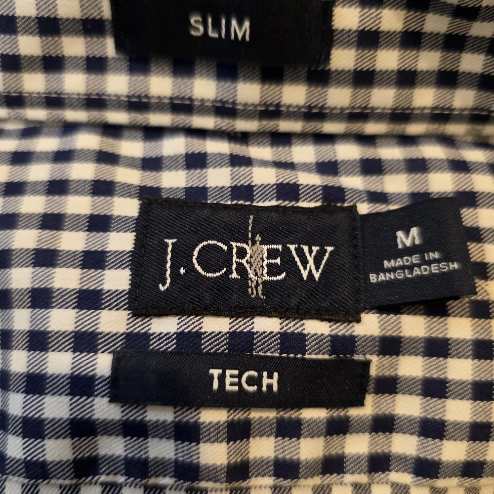J. Crew Navy and White Men's Gingham Shirt Medium‎
